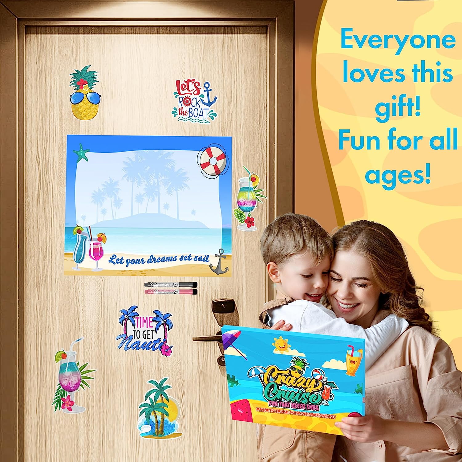 Crazy Cruise Door Decorations Magnetic 9 Pcs Set, Including 2 Magnetic  Markers with Built-in Eraser 