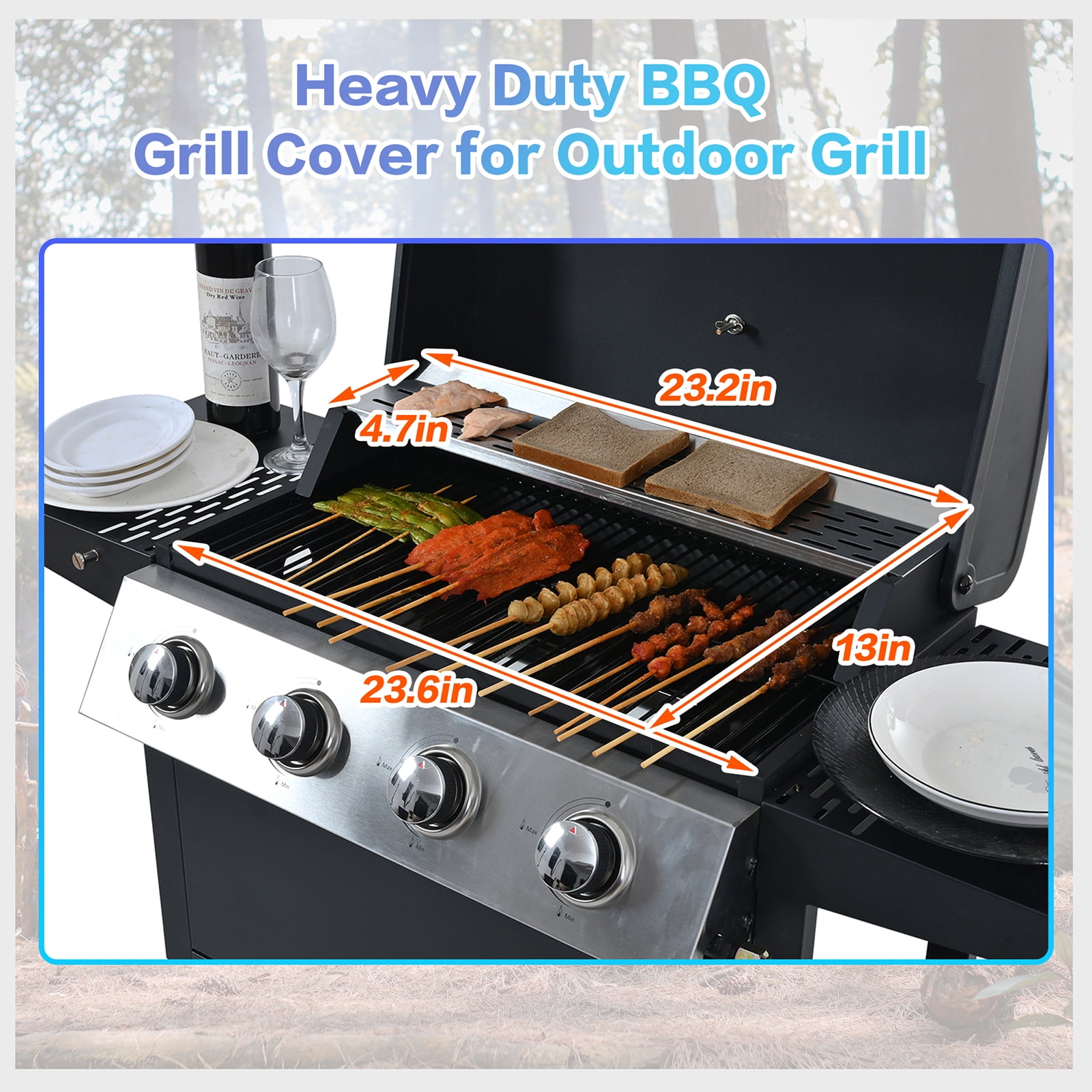 34,000 BTU Propane Gas Grill 4 Burner BBQ Grill, Stainless Steel Patio Garden Barbecue Grill with Two Shelves, Lid, Wheels and Bottle Opener