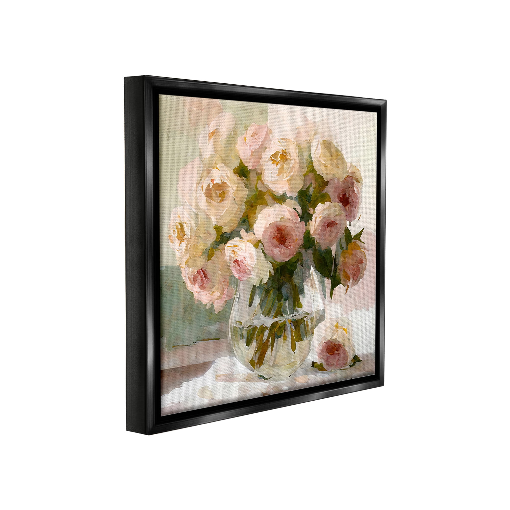 Stupell Industries Full Rose Blossoms Botanical & Floral Painting Black Floater Framed Canvas Art Print Wall Art, 18 x 18