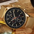 thumbnail image 4 of Reloj de pulsera analógico de cuarzo para hombre con banda de acero y caja de aleación (caja dorada, esfera negra), 4 of 7