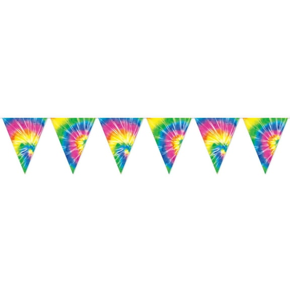 Beistle 1960‚Äôs Tie Dyed Pennant Banner ‚Äì Indoor/Outdoor Hanging D√©cor For 60‚Äôs Theme and Birthday Party Supplies