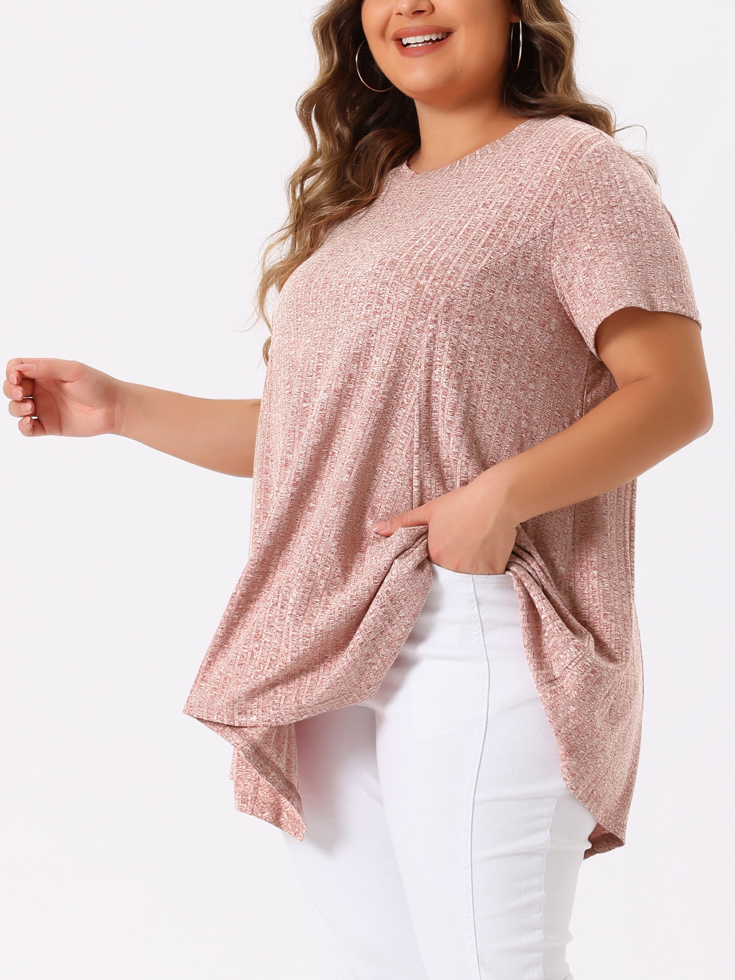 DARING DIVA Women's Plus Crew Neck Flowy Swing Loose Tunic Tops 1X Pink