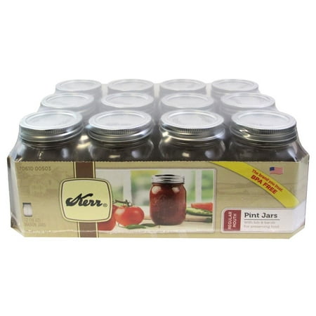 Kerr Wide Mouth Half-Pint 8 Oz. Glass Mason Jars with Lids and Bands, 12 Count
