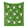 thumbnail image 1 of Sheep Soft Flannel Fleece Throw Blanket, Illustration of Fluffy Farm Animals Repetitive Pattern, Cozy Plush for Indoor and Outdoor Use, 60" x 80", Fern Green Cinnamon, by Ambesonne, 1 of 5