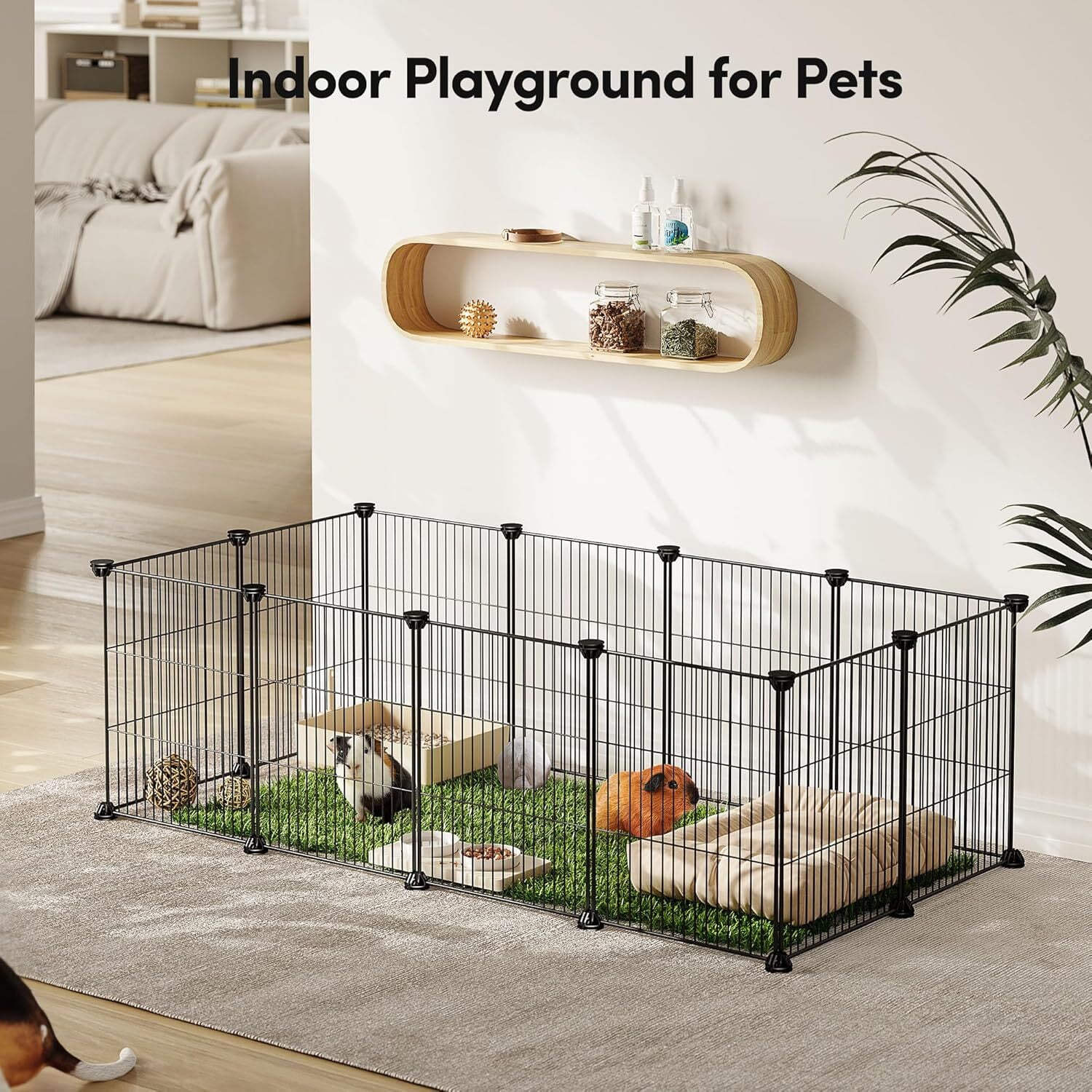 Metal Wire Storage Cubes Organizer, 15 x 15 inch DIY Small Animal Cage for Rabbit, Guinea Pigs, Puppy, Pet Products Portable Metal Wire Yard Fence (Black, 12 Panels)