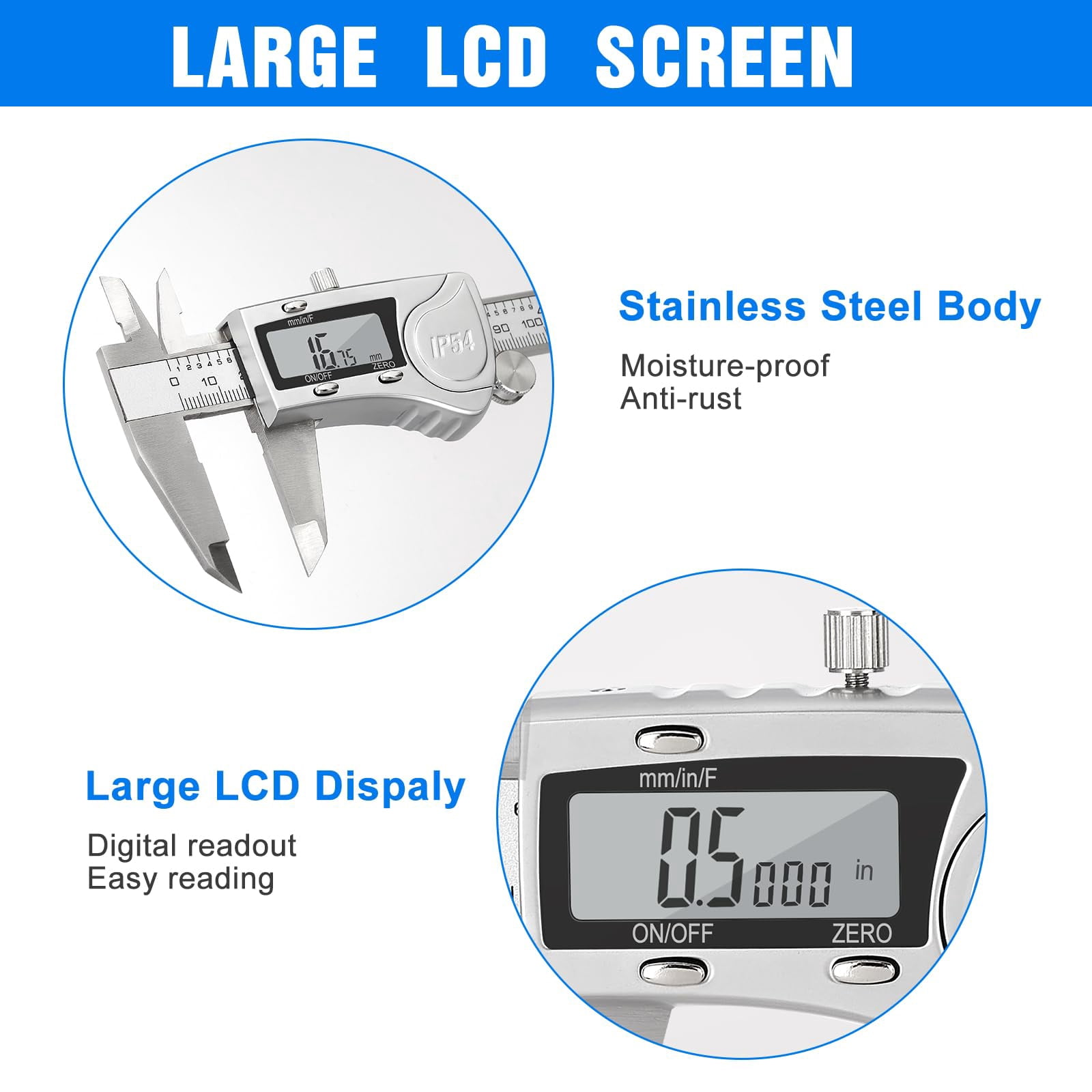 Digital Caliper, 0-6" Calipers Measuring Tool - Electronic Micrometer Caliper with Large LCD Screen, Auto-Off Feature, Inch and Millimeter Conversion