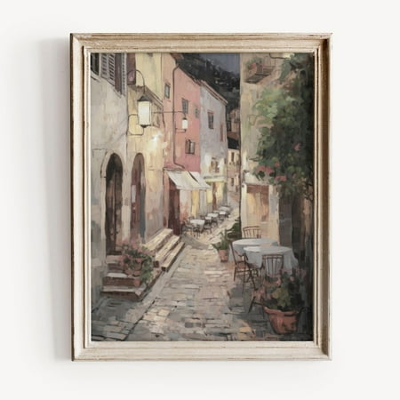 Rustic Italian Alleyway Print, Vintage Street, Pastel Toned Wall Art, European Architecture, Neutral Mediterranean Decor Home Decor #1730, Unframed Poster Size 8x12