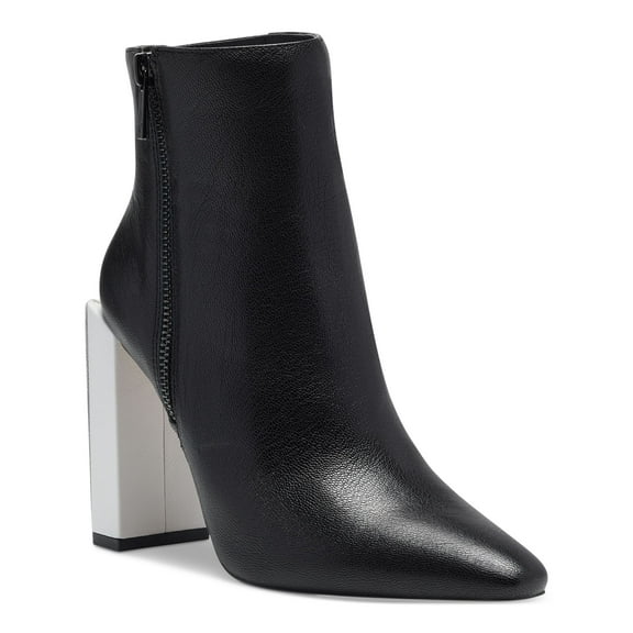 JESSICA SIMPSON Womens Black Contrast Heel Padded Timea Pointed Toe Block Heel Zip-Up Leather Booties 11 M