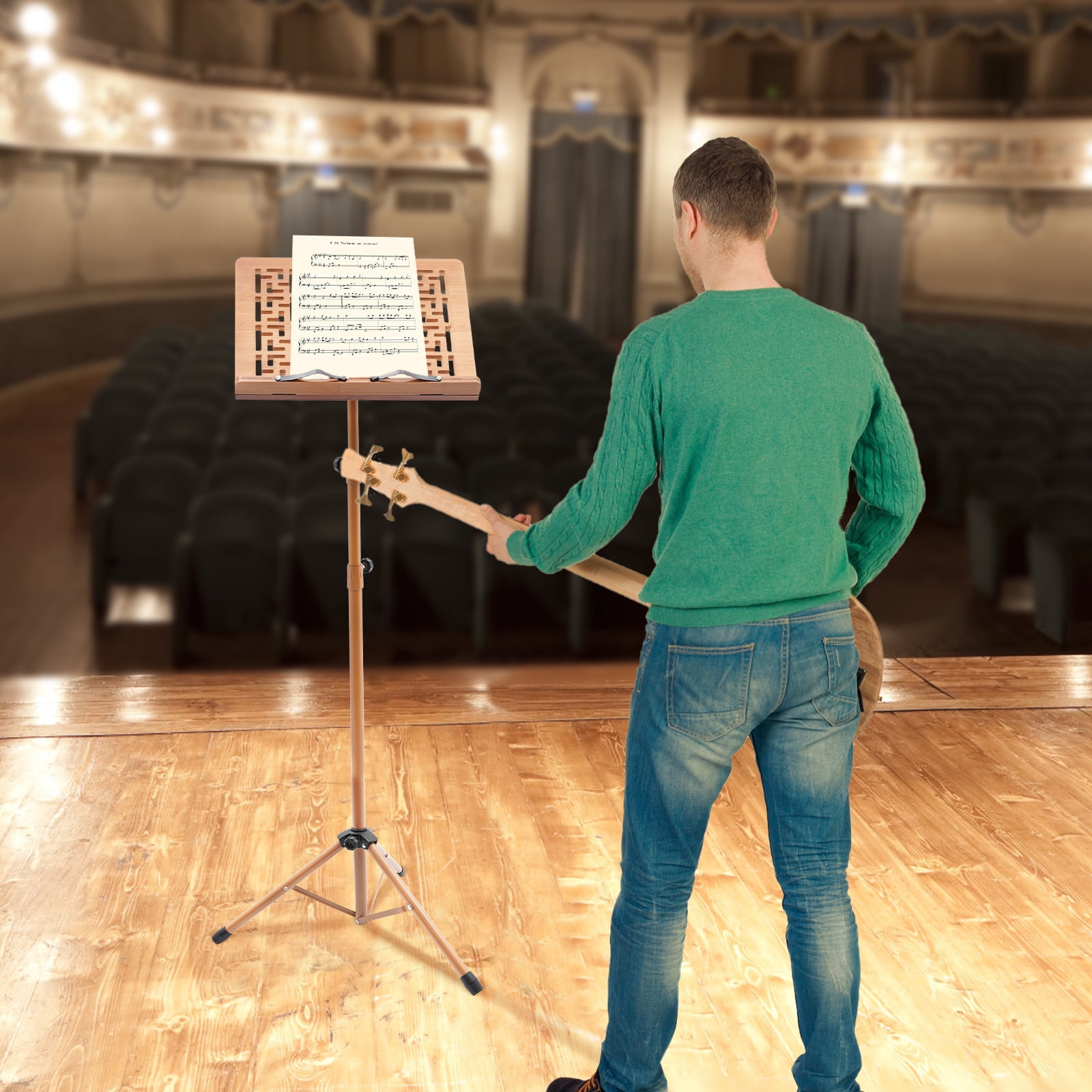 Miumaeov Adjustable Hollow Music Stand 27.56-70.87in, Foldable Portable Sheet Music Holder with Lattice Tray, Lightweight Metal Orchestra Stand