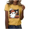 thumbnail image 4 of T-shirt Graphique d'Halloween pour Femme, Manches Courtes, Décontracté, Confortable, Mélangé, Tenue Quotidienne, Haut Stylé, 4 of 5