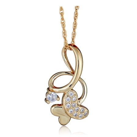 AVORA 10K Yellow Gold Butterfly Simulated Diamond CZ Pendant Necklace with 18" Chain