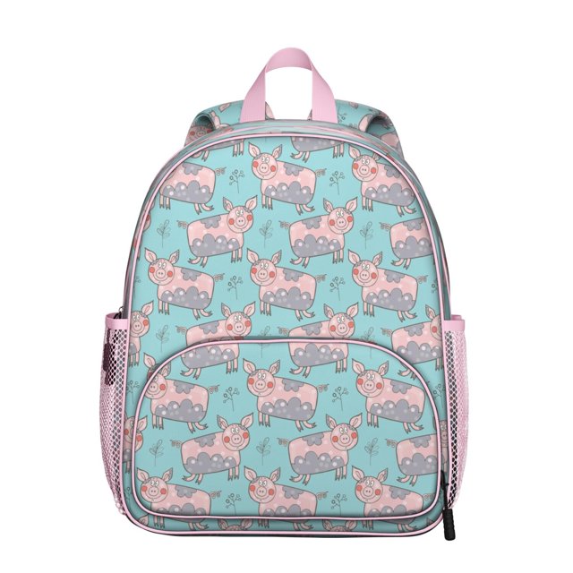 Funny Pig Cartoon Student Backpack – Watercolor Animal Print with Floral Farm Pattern, Artistic and Abstract Pig Design