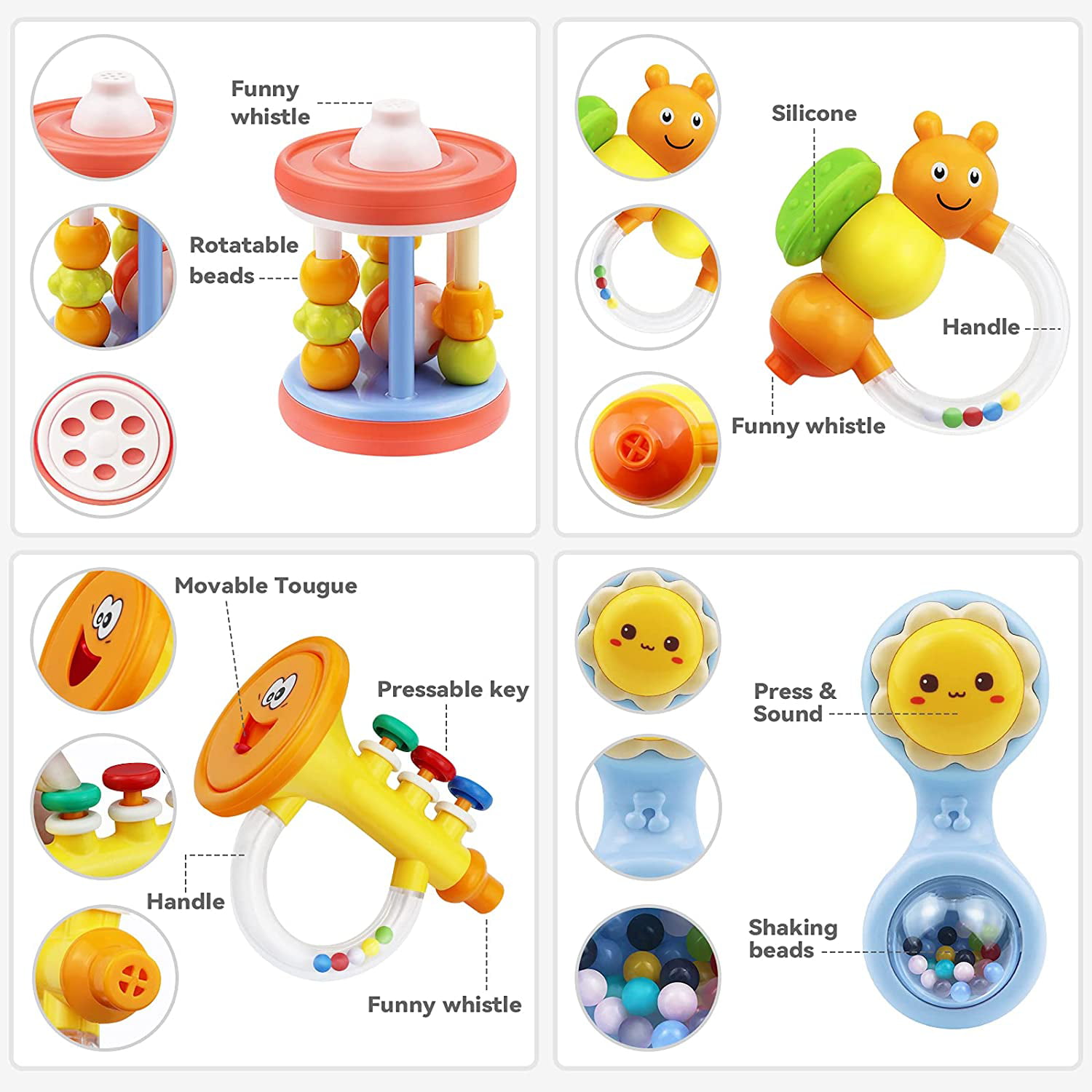 Baby Rattle Set Of 8 Pieces (Color May Vary)