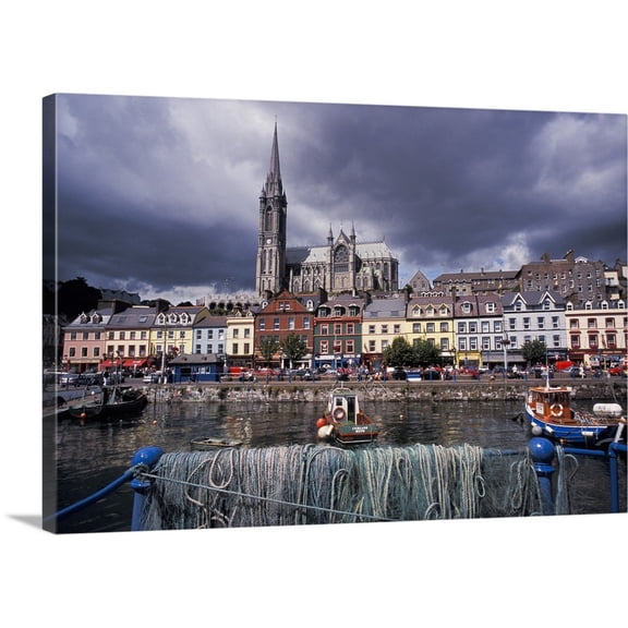 Great BIG Canvas | "Ireland, County Cork, Cobh. Harbor view and St. Colman's church" Canvas Wall Art - 36x24
