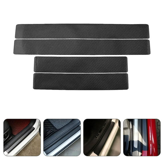 FOMIYES 4 Sheets Carbon Fiber Paper Car Door Sill Guard Sticker Black 40.00X6.80X0.10CM