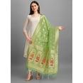 thumbnail image 2 of AlchemicLiving Pista Green Woven Banarasi Silk Dupatta with Thread Work and Zari Motifs - Elegant Animal Print Chunni for Women and Girls - Size: 1M x 2.5M, 2 of 3