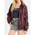 thumbnail image 2 of Women Faux Leather Jackets Bomber Casual Zip Moto Biker Coat, 2 of 6
