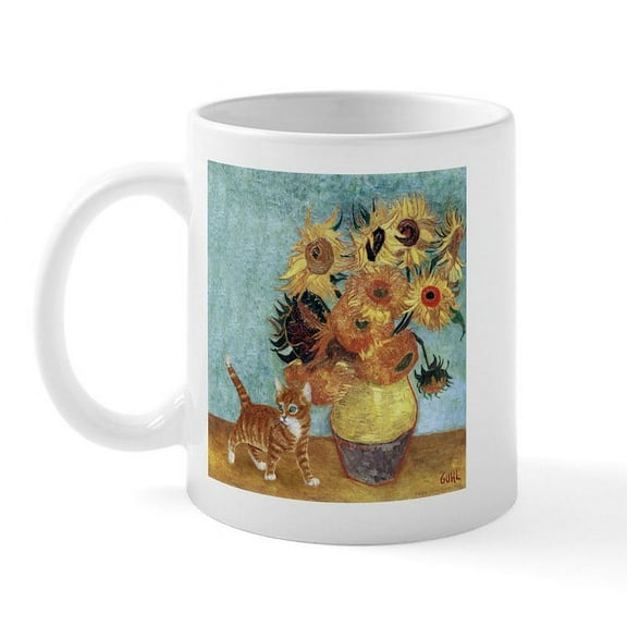 CafePress - Sunflowers & Kitten Mug - 11 oz Ceramic Mug - Novelty Coffee Tea Cup