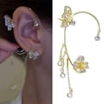 thumbnail image 2 of Yesbay 1 Pcs Ear Cuff Fine Workmanship Temperament Rhinestone Inlay Geometric High Gloss Dress Up Luxury Butterfly Chain Ear Cuff Tassel Earring Jewelry Accessories, 2 of 8