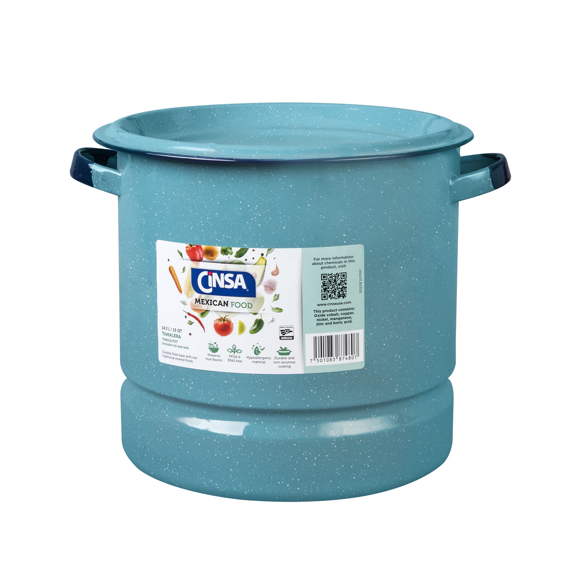 Cinsa Turquoise Blue 15-Quart Enamel on Steel Stockpot with Lid and Trivet