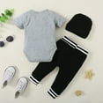 thumbnail image 4 of Mercatoo Boy Summer Clothes Letter Print Romper Jumpsuits and Stripe Long Pants + Hat 3PCS Outfits Toddler Outdoor Travel Set, 4 of 8