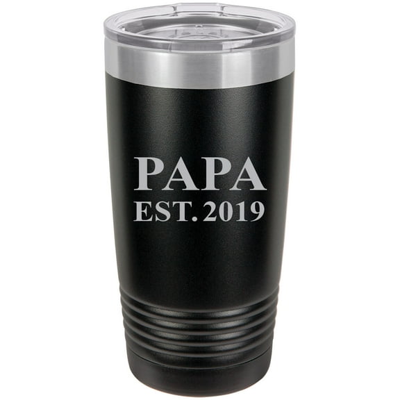 Papa Established EST. 2019 Stainless Steel Engraved Insulated Tumbler 20 Oz Travel Coffee Mug, Black