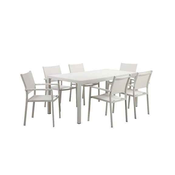 Benzara Aluminum 7 piece Modern Outdoor Dining Set-Color:White