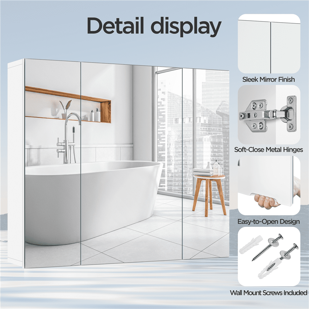 Renwick Frameless Mirror Cabinet with Storage and Adjustable Shelf, White