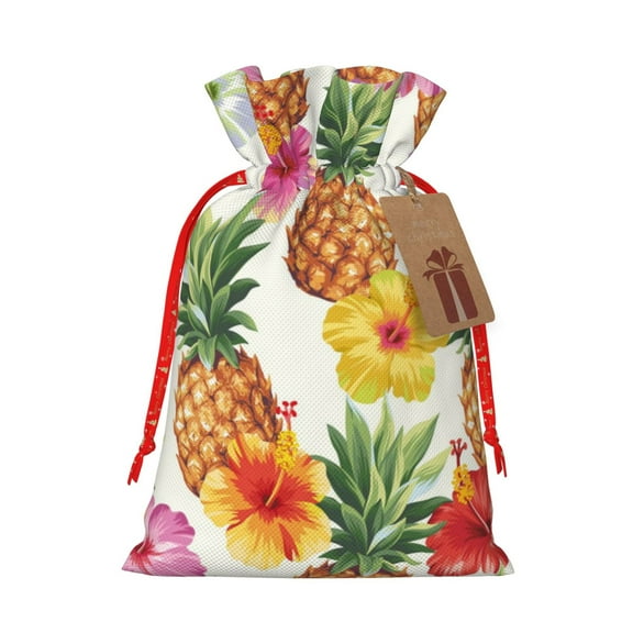 Naloa Hawaiian Pineappl Drawstring Christmas Bags, 3D Xmas Gift Bags, Christmas Wrapping Bags, Xmas Goodie Bags, Treat Pouch Bags, Party Favor Bags-Medium