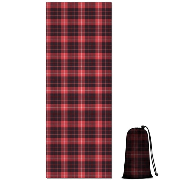 Red and Black Plaid Pattern Hot Yoga Mat Towel Non Slip for Hot Yoga - Quick-Drying Yoga Mat Cover with 4 Corner Pockets with Travel Bag - Hot Yoga Towel Non Slip Grip Moisture Wicking Sweat 70"x26"