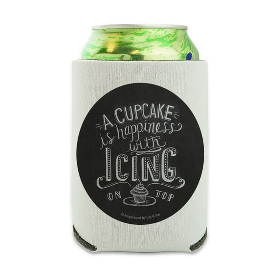 A Cupcake is Happiness with Icing Can Cooler - Drink Sleeve Hugger Collapsible Insulator - Beverage Insulated Holder