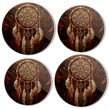 

BaHomeck Electric Stove Burner Covers Set of 4 Round Metal Gas Stove Burner Covers 8 Inch and 10 Inch Kitchen Decor Dreamcatcher With Feathers And Beads On Brown Background