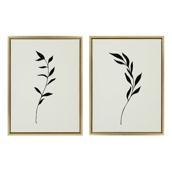 Sylvie Minimalist Botanical 18 in x 24 in Framed Painting Canvas Art Prints, by Kate and Laurel Set of 2