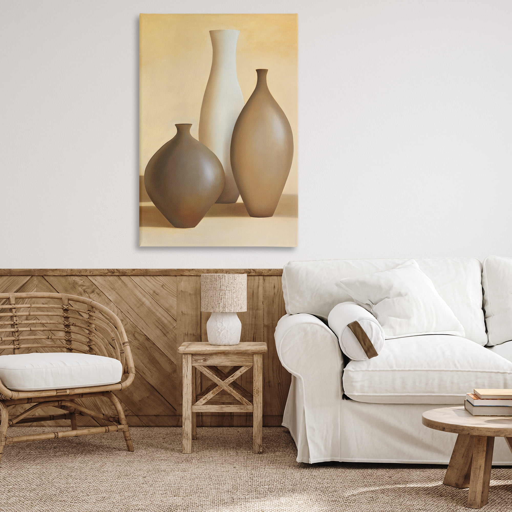 Stupell Industries Natural Pottery Bottles Furniture Painting Wrapped Canvas Art Print Wall Art, 30 x 45