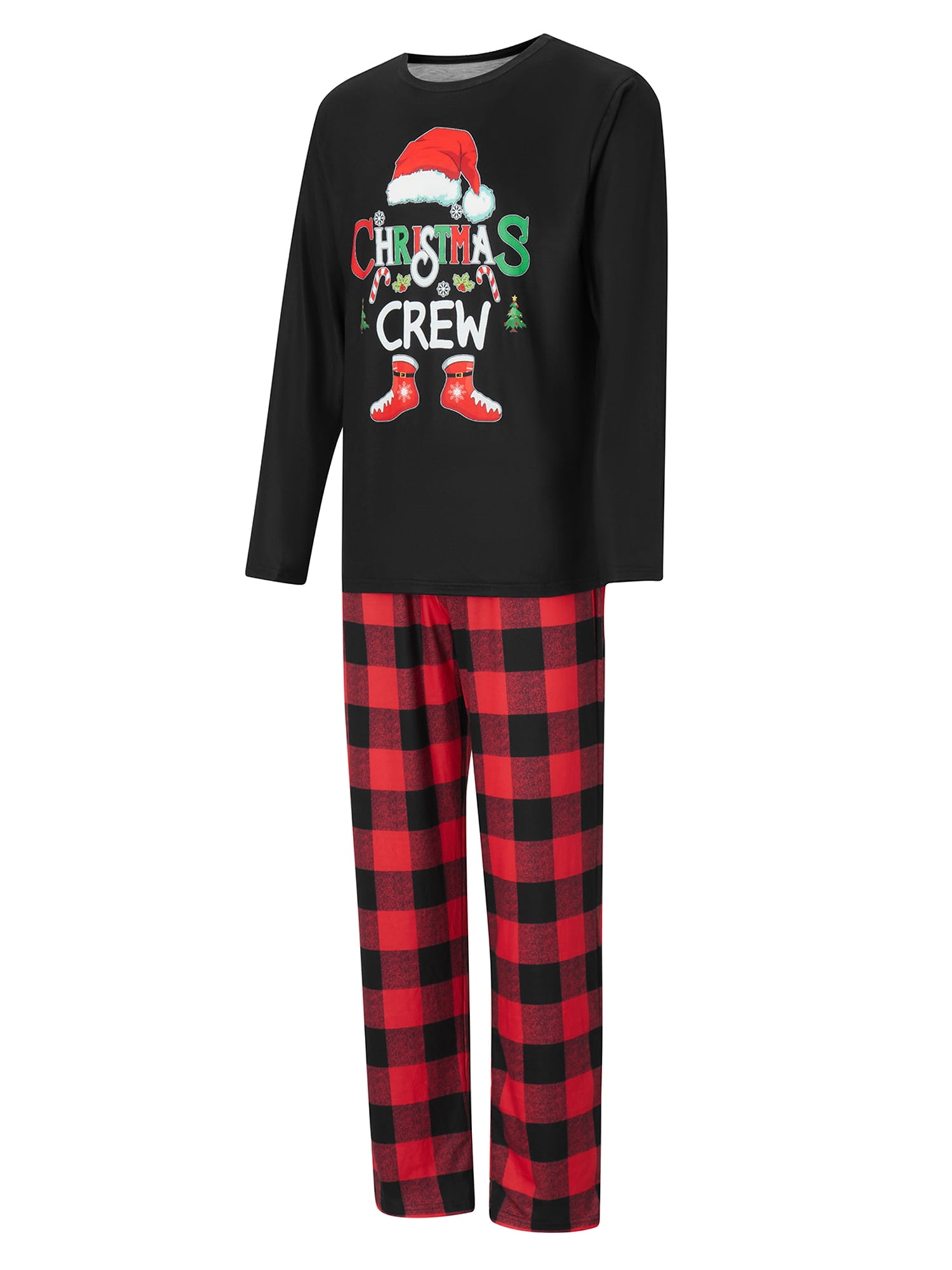 Matching Family Pajamas Sets Christmas PJ's Letter Print Top and Plaid Pants Jammies Sleepwear