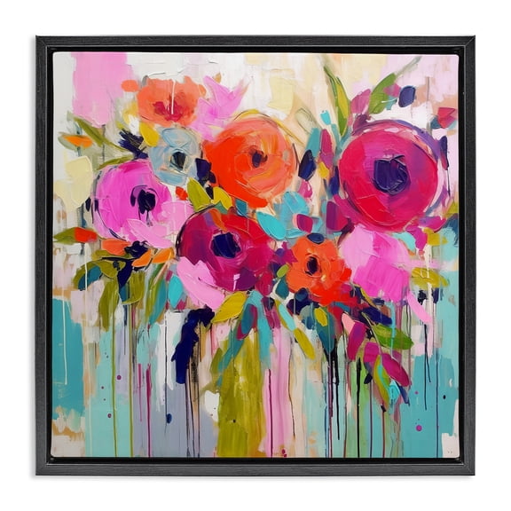 Stupell Industries Bold Drip Roses Plants & Flowers Painting Black Floater Framed Canvas Art Print Wall Art, 18 x 18