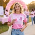 thumbnail image 5 of Womens Pink Ribbon Breast Cancer Awareness Shirts Gradient Color Block Print Short Sleeve Tops Casual Support Breast Cancer T Shirts, 5 of 5