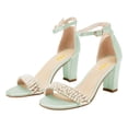 thumbnail image 3 of FSJ Women Wedding Pearl Round Open Toe Sandals Strap Chunky High Heel Ankle Buckle Comfortable Pump Bridal Party Prom Dress Shoes Size 5 Green, 3 of 5