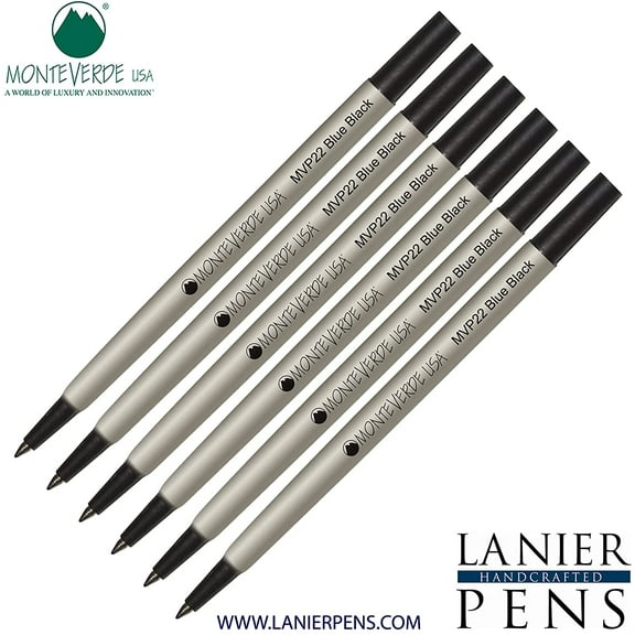Lanier Combo Pack - 6 Pack - Monteverde Rollerball P22 Paste Ink Refill Compatible with most Parker Style Rollerball Pens - BlueBlack (Fine Tip 0.6mm)