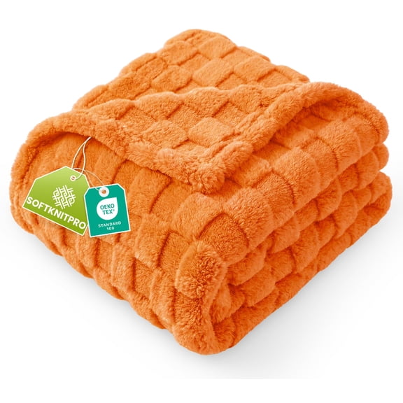 Utopia Bedding Plush Checkered Fleece Blanket Burnt Orange Queen 90x90 Inch Travel Friendly, Soft Cozy Throw Blanket for Couch, Sofa, Bed - Home Decor Gift for Kids, Women and Men
