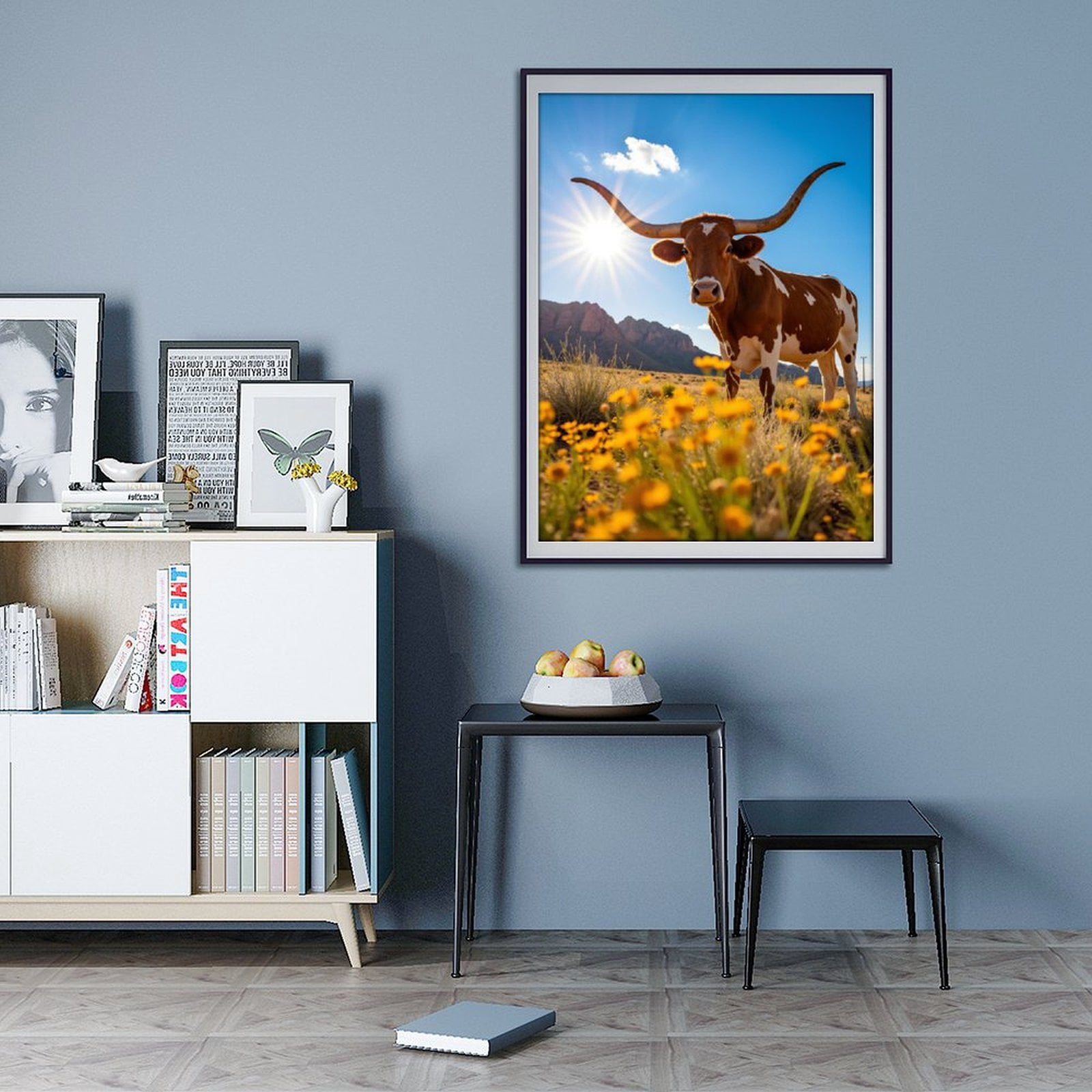 Diamond Art Kit for Adults, Texas Sunset Longhorn Field Blossoms Diamond Painting for Adults Beginners, DIY Diamond Art Painting Kits, 5D Diamond Painting Crafts for Home Decor 12x16 Frameless