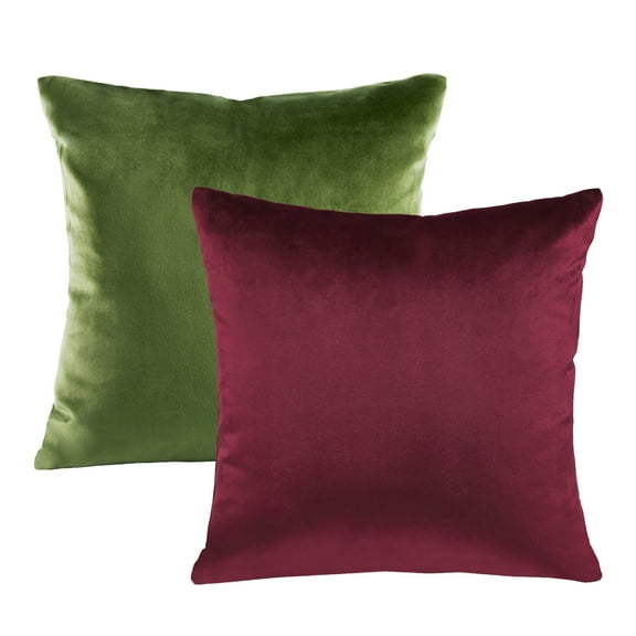Phantoscope Christmas Decorative Throw Pillow Set, Silky Velvet Series Covers, 18" x 18", Light Green and Dark Red, 2 Pack