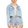thumbnail image 2 of Cenuakty Women's Spring Casual Denim Coats Long Sleeve Button Cropped Jean Jackets, 2 of 6