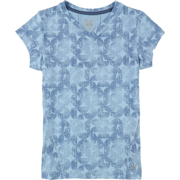 ASICS T-Shirt Graphique à Col en V pour Femmes, Bleu, X-Large