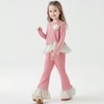thumbnail image 2 of Krdevn Girls Autumn Outfits Long Sleeve Top with Ruffle Hem and Flared Pants Two Piece Includes Necklace,Size:5-6 Years, 2 of 4