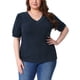 thumbnail image 1 of Blusas de punto casuales de manga corta con cuello en V para mujeres de tallas grandes Agnes Orinda 2X azul marino, 1 of 6