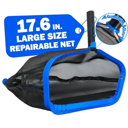 KGC Self-Repair Pool Skimmer Net 17.6" Pool Cleaning Net, Aluminum Frame Pool Leaf Net, Large Deep Fine Mesh Net Cleaner For Inground Above Ground Leaves, No Pole