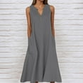 thumbnail image 2 of Summer Dresses For Women Casual Sleeveless Linen Flowy Beach Dress With Pockets, 2 of 5