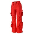 thumbnail image 6 of WTXUE Cargo Pants For Women High Waisted, Scrub Pants 2024 Cargo Pants Woman Relaxed Fit Waisted Zipper Slim Drawstring Waist Pockets, Slacks Pantalones De Mujer, 1-Red, 6 of 8