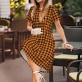 thumbnail image 3 of Balery Black And Orange Houndstooth Vestidos sueltos de manga corta para mujer, vestidos de verano 2025, vestidos casuales de corte A con vuelo., 3 of 6
